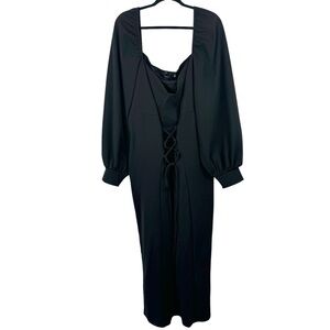 ASOS CURVE Plus Size 22 Black Lace Up Corset Midi Dress Sweetheart Neck Long LBD